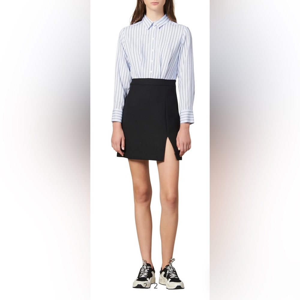 Sandro Gills Mixed Media Long Sleeve Dress Blue & Black NEW